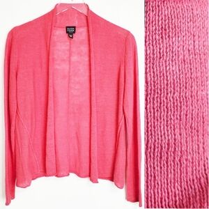 Eileen Fisher size PS knit linen open front cardigan sweater salmon long sleeve